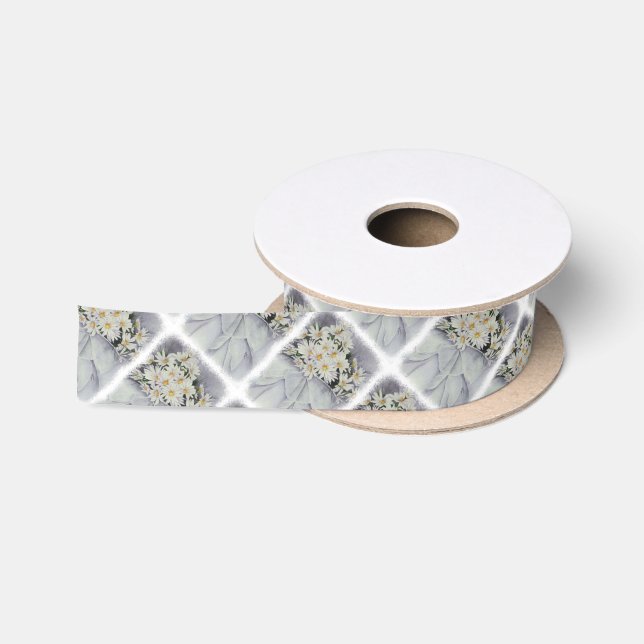 WHITE DAISY BOUQUET RIBBON SATIN RIBBON (Spool)