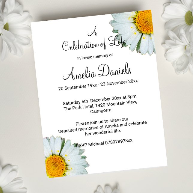 White Daisy Celebration of Life Card (Creator Uploaded)