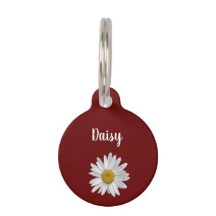 White Daisy Cute Floral Red Burgundy Pet Tag