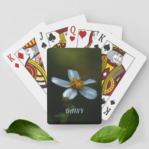 White Daisy Dark Green Floral Photographic Playing Cards