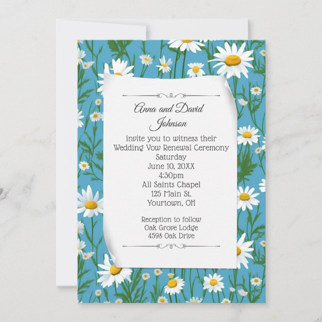 White Daisy Design for Vow Renewal Invitation (Front)