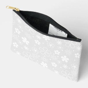 White Daisy Doodles On Grey Accessory Pouch