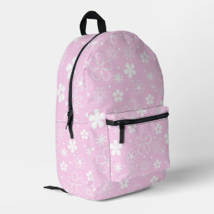 White Daisy Doodles On Pink Printed Backpack