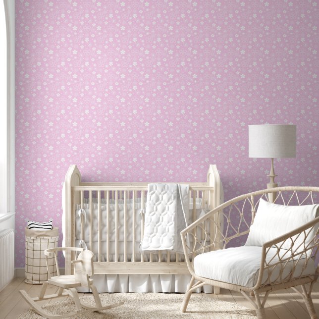 White Daisy Doodles On Pink Wallpaper (Kids)