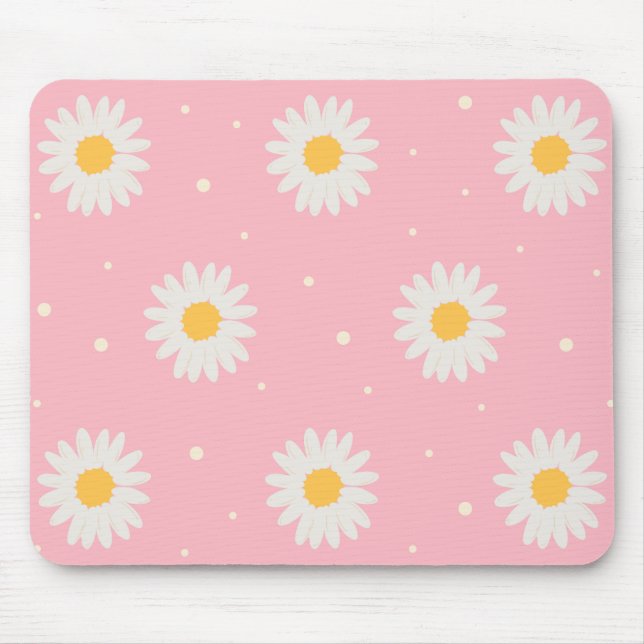 White Daisy Dot Pink  Mouse Pad (Front)