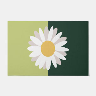 White Daisy Entrance Door Mat, Green Garden  Doormat