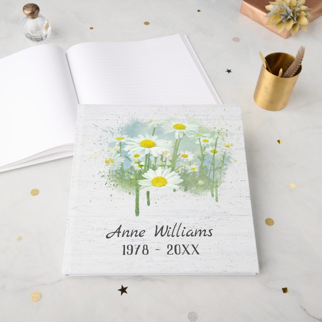 White Daisy Field Funeral Book (Front Open)