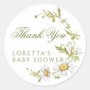 White Daisy Floral Baby Shower Thank You  Classic Round Sticker