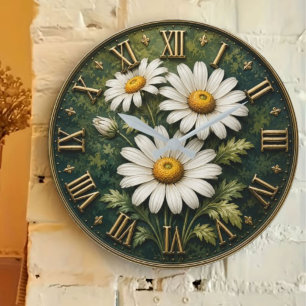 White Daisy Floral Elegant Botanical Daisy Clock