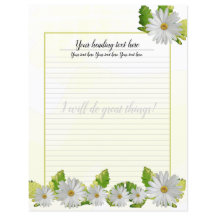 White Daisy Floral Lined Writing Paper