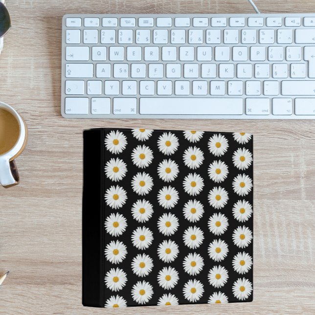 White Daisy Floral Pattern on Black Binder (In Situ Office)