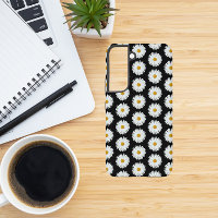 White Daisy Floral Pattern on Black