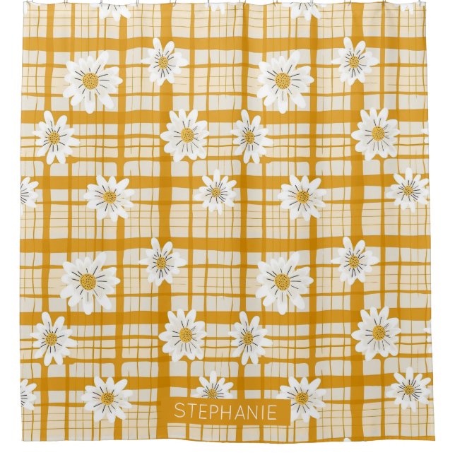 White Daisy Floral Pattern on Yellow Gingham (Front)