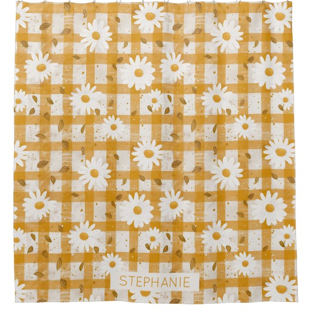 White Daisy Floral Pattern on Yellow Gingham (2) (Front)
