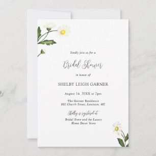 White Daisy Floral Rustic Bridal Shower Invitation