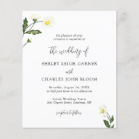White Daisy Floral Rustic Budget Wedding Invite