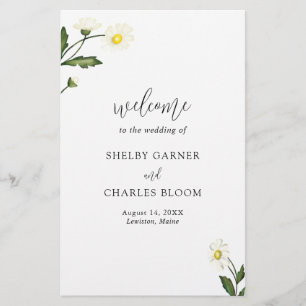 White Daisy Floral Rustic Budget Wedding Program