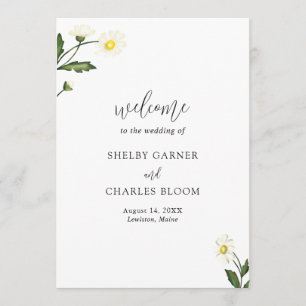 White Daisy Floral Rustic Wedding Program
