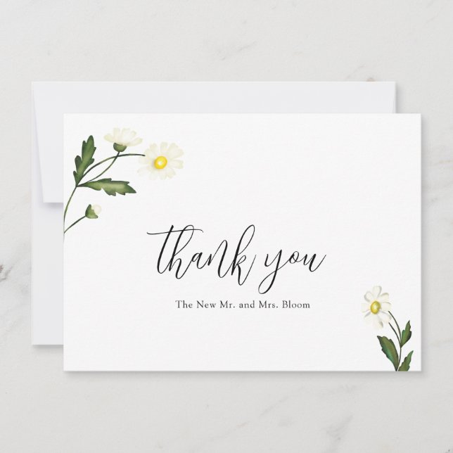 White Daisy Floral Rustic Wedding Thank You Card (Front)