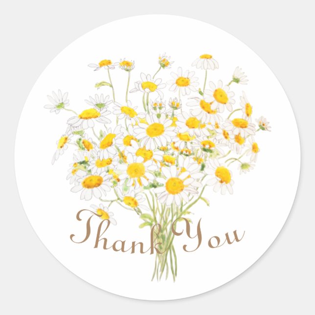 white daisy flower classic round sticker (Front)