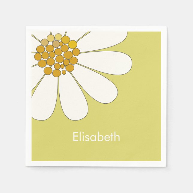White Daisy Flower Custom Name Birthday  Napkin (Front)