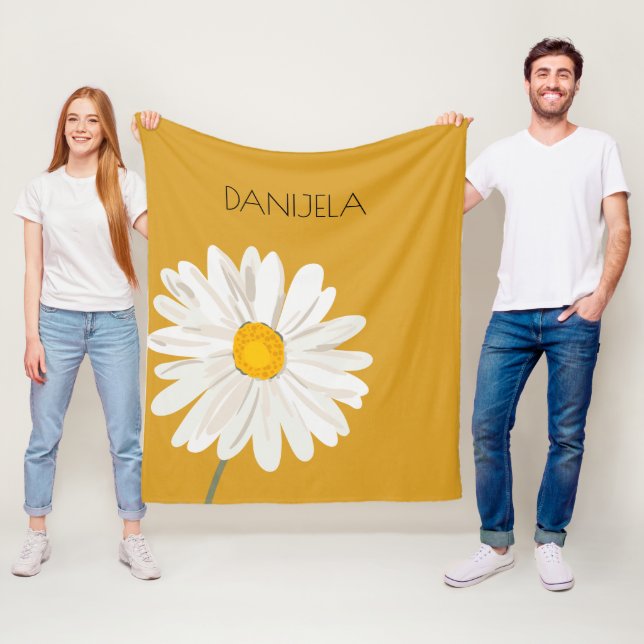 White Daisy Flower Custom Name  Fleece Blanket (In Situ)
