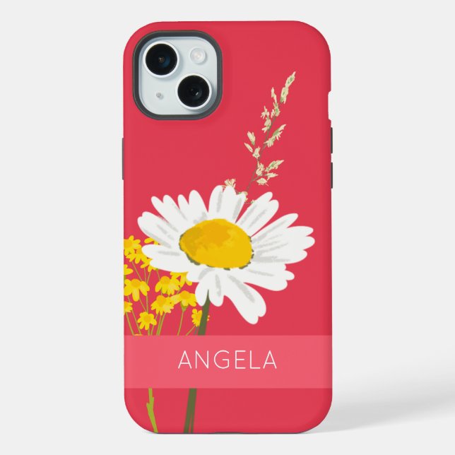 White Daisy Flower Custom Name  iPhone Case (Back)