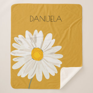 White Daisy Flower Custom Name  Sherpa Blanket