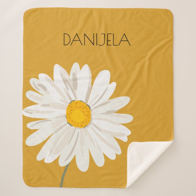 White Daisy Flower Custom Name  Sherpa Blanket (Front)