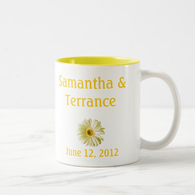 White Daisy Flower Customizable Two-Tone Coffee Mug (Right)