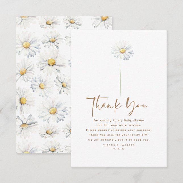 White Daisy Flower Cute Elegant Small Thank You Card (Front/Back)