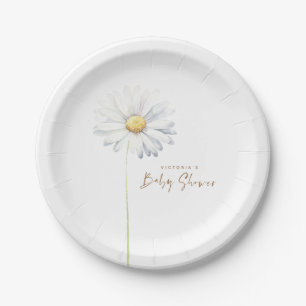 White Daisy Flower Elegant Cute Watercolor Paper Plate