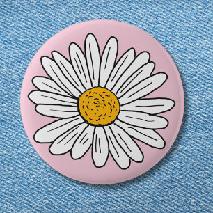 White Daisy Flower Floral Doodle Art 2 Inch Round Button