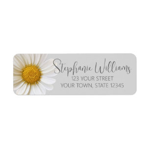 White Daisy Flower Gray Return Address Label