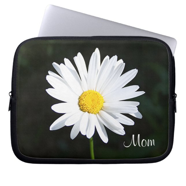 White Daisy Flower "Mom" Laptop Sleeve (Front)
