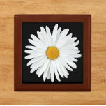 White Daisy Flower on Black Floral Gift Box<br><div class="desc">Store trinkets,  jewellery and other small keepsakes in this wooden gift box with ceramic tile that features the photo image of a pretty,  white Daisy flower on a black background. A lovely,  floral design! Select your gift box size and colour.</div>