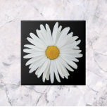 White Daisy Flower on Black Floral Tile<br><div class="desc">Ceramic tile that features the photo image of a pretty,  white Daisy flower with yellow centre on a black background. A dramatic,  floral design! Select your tile size. Makes a great kitchen trivet!</div>