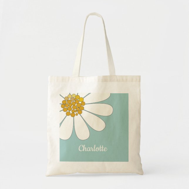 White Daisy Flower Personalize Name Birthday   Tote Bag (Front)
