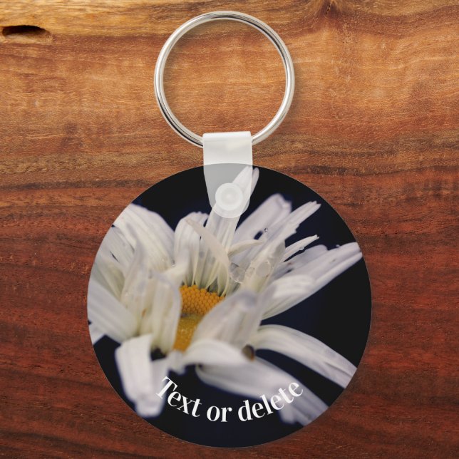 White Daisy Flower Personalized Keychain (Front)
