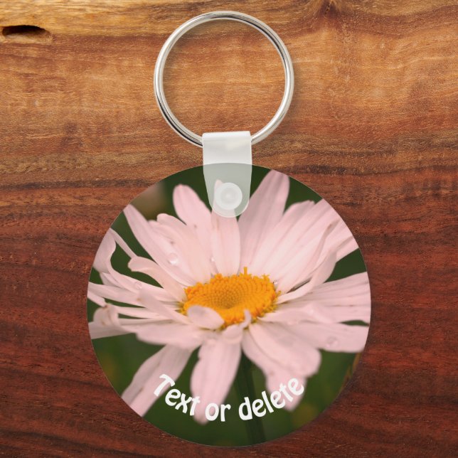 White Daisy Flower Personalized Keychain (Front)