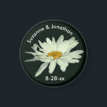 White Daisy Flower Personalized Wedding  Magnet<br><div class="desc">Lovely white daisy with lingering raindrops flower photography by Susan wedding favour refrigerator magnet. Fill in your information in the template. Make more changes to text and font size, style, and colour by clicking on Customize. This design is available on many products in my gallery. Please visit Smilin' Eyes Treasures...</div>