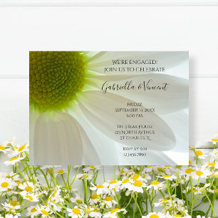 White Daisy Flower Petals Engagement Party Invitation