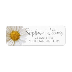 White Daisy Flower Return Address Label