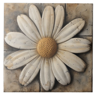 White Daisy Flower Stone Effect Tile