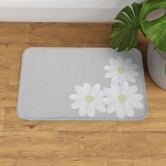 White Daisy Flower Trio Silver Grey Bath Mat