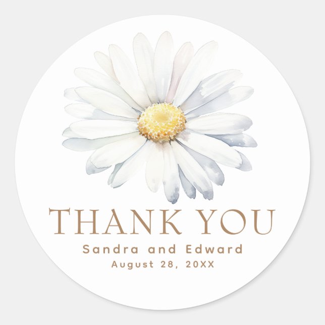 White Daisy Flower Wildflowers Themed Thank You Classic Round Sticker (Front)