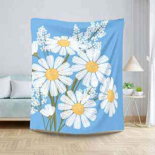 White Daisy Flowers Bouquet on Blue Sherpa Blanket