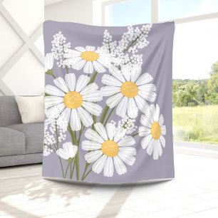 White Daisy Flowers Bouquet on Lavender Fleece Blanket