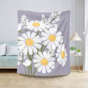 White Daisy Flowers Bouquet on Lavender Sherpa Blanket