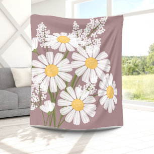 White Daisy Flowers Bouquet on Rosy Brown Fleece Blanket
